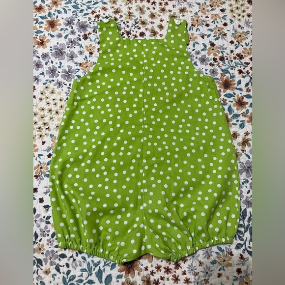 Green Polka Dot Baby Romper with Orange fish  “FISH APPLIQUÉ BUBBLE” - Picture 2 of 3